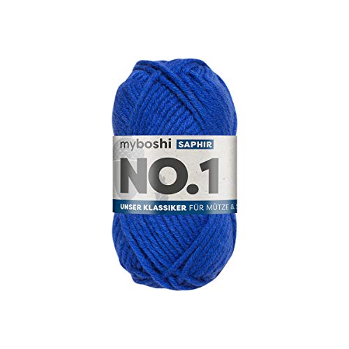 myboshi No.1 Wolle zum Häkeln und Stricken, Schnellstrickgarn, langlebige Mützenwolle, Strickwolle, Häkelwolle, mulesing-frei, 50g, Ll 55m Blau (Saphir) 1 Knäuel von myboshi