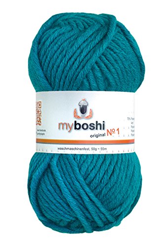 myboshi No.1-Wolle zum Häkeln und Stricken, Schnellstrickgarn, langlebige Mützenwolle, Mulesing-frei, 50g, Ll 55m Blau (Türkis) 1 Knäuel von DMC