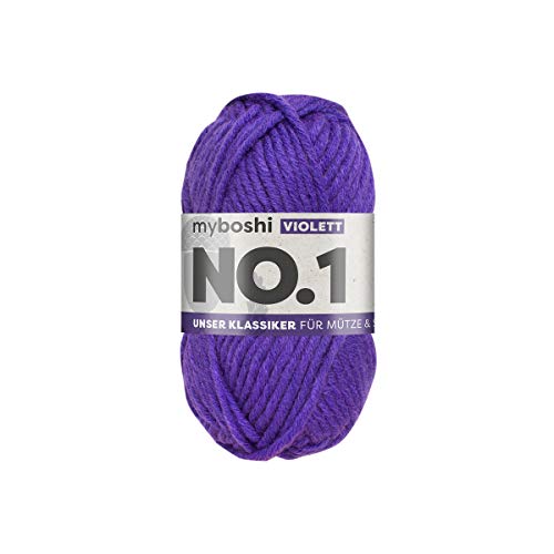 myboshi No.1 Wolle zum Häkeln und Stricken, Schnellstrickgarn, langlebige Mützenwolle, Strickwolle, Häkelwolle, mulesing-frei, 50g, Ll 55m Lila (Violett) 1 Knäuel von myboshi