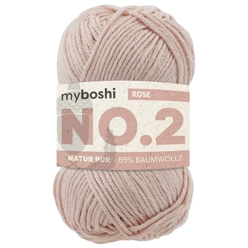 myboshi No.2 Baumwolle zum Häkeln, Baby Wolle, vegane Wolle zum Stricken, Wolle 60 Grad waschbar, für Baby und Amigurumi, 50g, Ll 100m Rosa (Rose) 1 Knäuel von myboshi