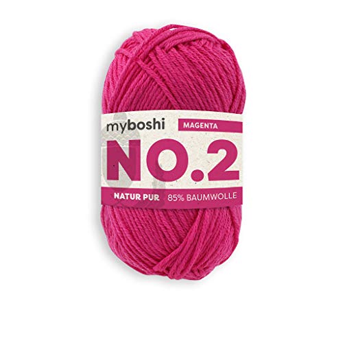 myboshi No.2 Baumwolle zum Häkeln, Baby Wolle, vegane Wolle zum Stricken, Wolle 60 Grad waschbar, für Baby und Amigurumi, 50g, Ll 100m Rosa (Magenta) 1 Knäuel von myboshi