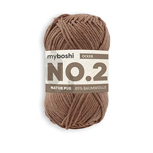 myboshi No.2 Baumwolle zum Häkeln, Baby Wolle, vegane Wolle zum Stricken, Wolle 60 Grad waschbar, für Baby und Amigurumi, 50g, Ll 100m Braun (Ocker) 1 Knäuel von myboshi