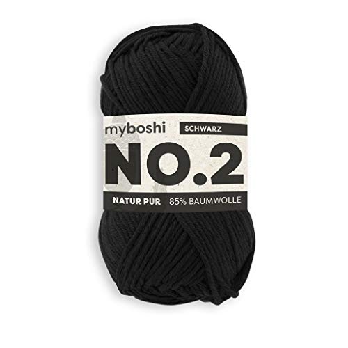 myboshi No.2 Baumwolle zum Häkeln, Baby Wolle, vegane Wolle zum Stricken, Wolle 60 Grad waschbar, für Baby und Amigurumi, 50g, Ll 100m Schwarz (Schwarz) 1 Knäuel von myboshi