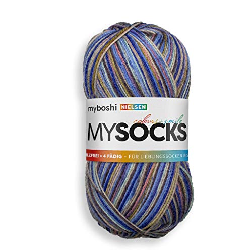 myboshi mysocks, 4-fädige Sockenwolle, strapazierfähiges Garn aus Schurwolle, Ökotex-Zertifiziert, filzfrei, 100g, Ll 420m Blau (Nielsen) 1 Knäuel von myboshi