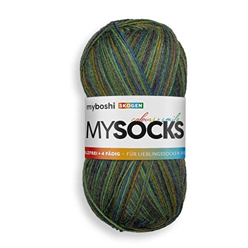 myboshi mysocks, 4-fädige Sockenwolle, strapazierfähiges Garn aus Schurwolle, Ökotex-zertifiziert, filzfrei, 100g, Ll 420m Grün (Skogen) 1 Knäuel von myboshi