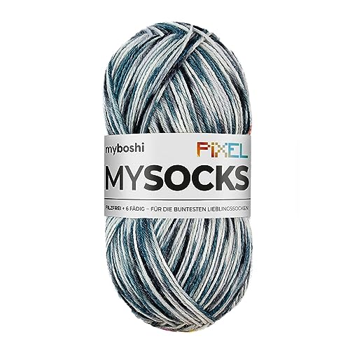 myboshi mysocks Pixel, 6-fädige Sockenwolle, strapazierfähig, Garn aus Schurwolle, filzfrei, 150g, Ll 390m Grau (RARA) 1 Knäuel von myboshi