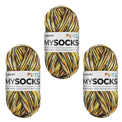 myboshi mysocks Pixel, 6-fädige Sockenwolle, strapazierfähig, Garn aus Schurwolle, filzfrei, 150g, Ll 390m Grün (Genke) 3 Knäuel von myboshi