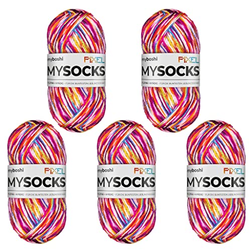 myboshi mysocks Pixel, 6-fädige Sockenwolle, strapazierfähig, Garn aus Schurwolle, filzfrei, 150g, Ll 390m Rot (Nova) 5 Knäuel von myboshi