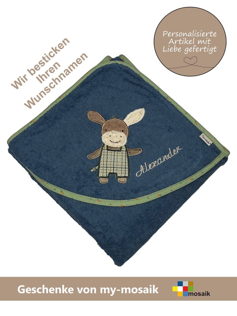 sterntaler Badetuch "Emmilius Blau" 100x100cm Mit Namen Bestickt-Personalisiertes - Ideales Geschenk Zur Geburt, Taufe, Weihnachten von mymosaik