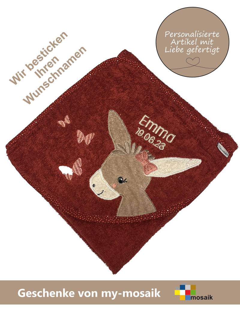 sterntaler Badetuch "Emmily Dunkelrot " 80x80cm Mit Namen-Personalisiertes - Ideales Geschenk Zur Geburt, Taufe, Weihnachten von mymosaik