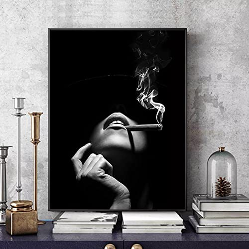 Wall Decoration Painting Elegant Lady Wall Art Canvas Painting Poster and Prints Smoking Cigar Women Picture Canvas Art for Livingroom Home Decoration-60x80cm von nSuLiShangMao