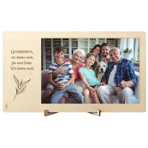 nagu® DE- Großeltern Bilderrahmen aus Holz, Fotorahmen mit schönem Spruch für Großeltern, für Oma Mama oder Opa Papa zum Vatertag oder Muttertag Ihrer Enkelkinder von nagu