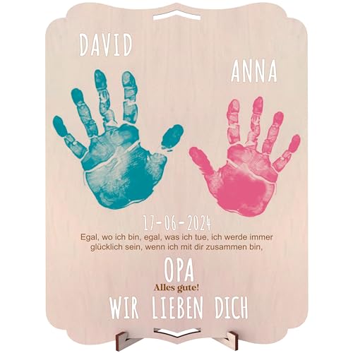 Nagu® Geschenk Für Opa - Babyabdruck Rahmen, Personalisierter Holzrahmen 30x22cm Mit Spruch, Originelle Geschenke Für Neugeborene Babys, Enthält Klebebuchstaben, Tischständer & Fotofläche von nagu