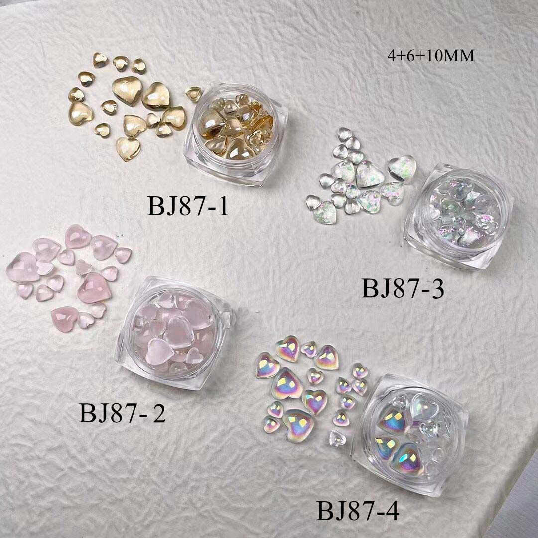 1Jar 3-Size Mixed Crystal Resin Herz Dekoration Flach-Rücken Nail Art Heart Dec Bj87 von nailartfairy