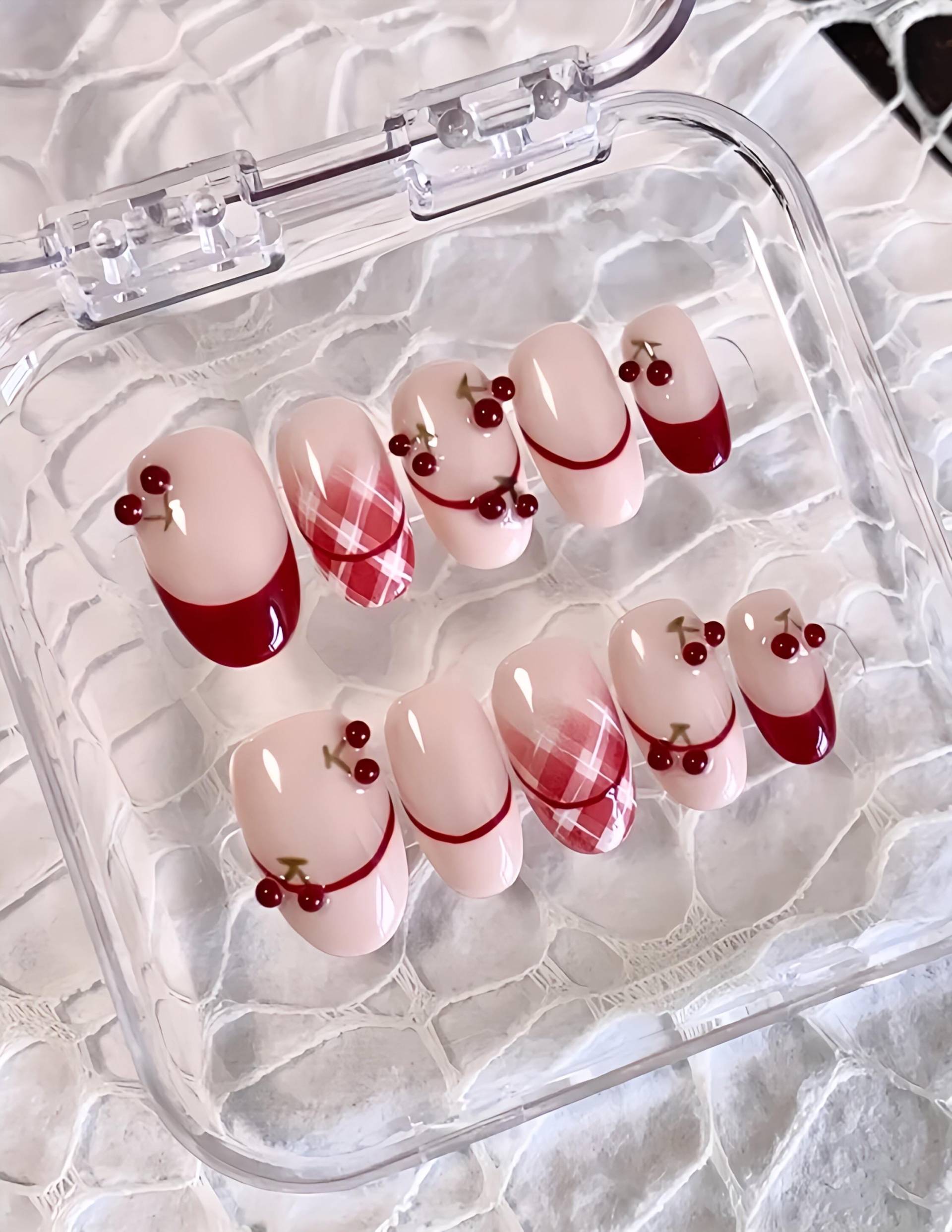 Cherry Girly - 3D Selbstgemachte Nägel Zum Aufpressen von nailauraDE