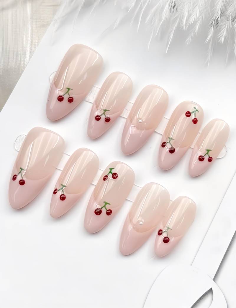 French Cherry Pinky - 3D Selbstgemachte Pressnägel von nailauraDE