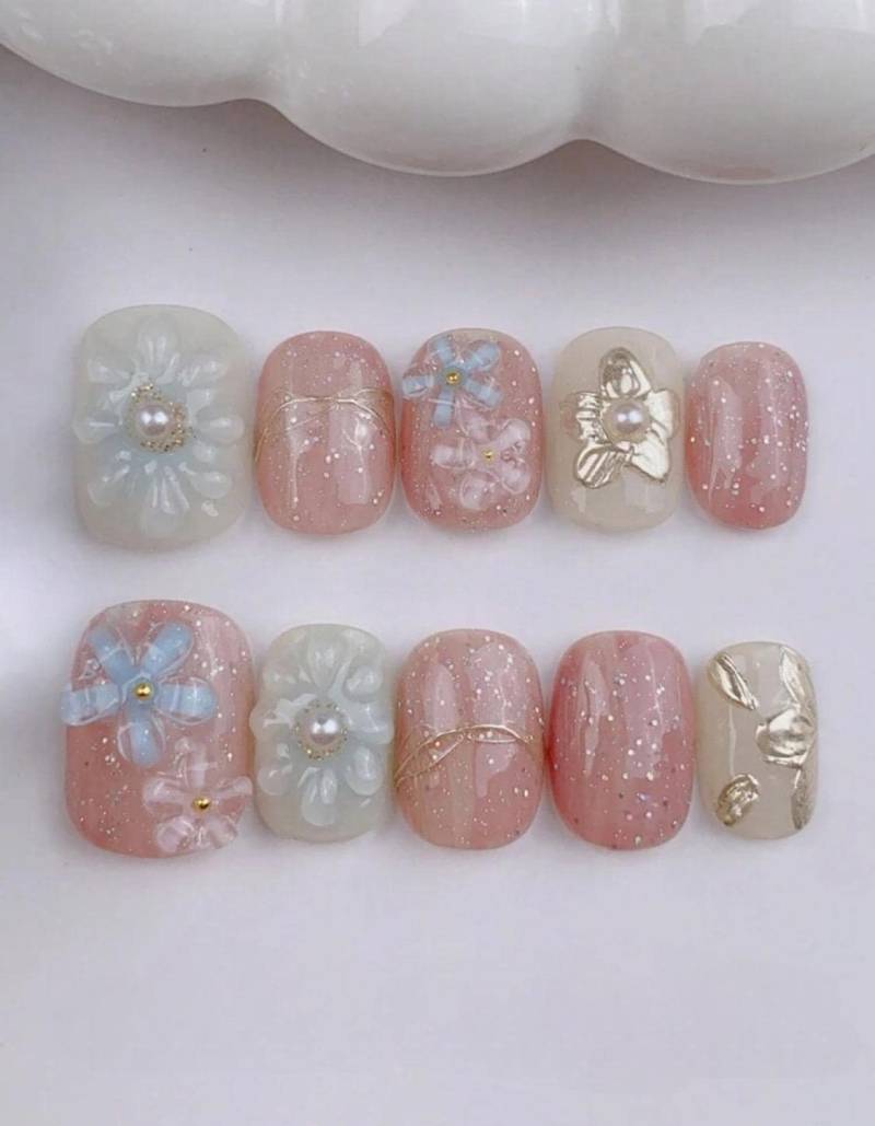 Pastel Starry - 3D Selbstgemachte Nägel Zum Aufpressen von nailauraDE