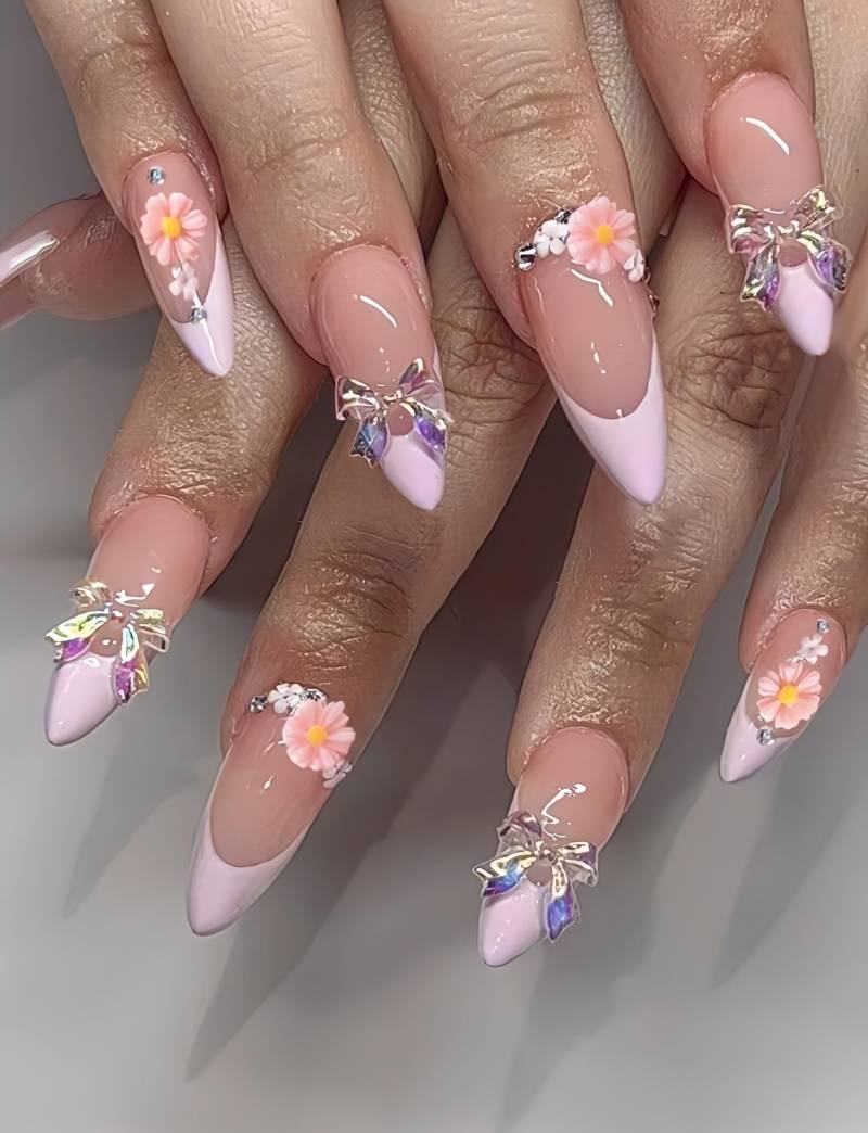 Rosie French Tips - 3D Selbstgemachte Nägel Zum Aufpressen von nailauraDE