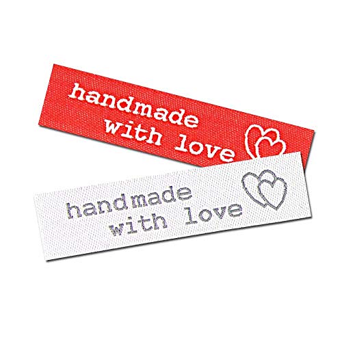 namensbaender.de GmbH Bügeletiketten Handmade with Love Menge 10 Stück / 2,47 €, Farb-Kombinationen rot - weiß von namensbaender.de GmbH