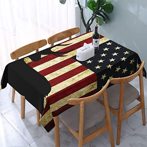 Rechteckige Wachstischdecke Elch-Amerikanische Flagge Tischwäsche Abwaschbar Wachstuchtischdecke rutschfeste Party Tischdecken Für Party Garten Indoor,137X183cm von nanchangchengbowangluokeji