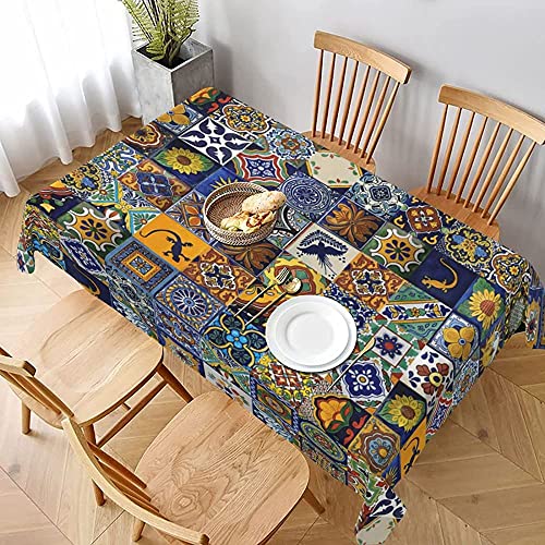 Rechteckige Wachstischdecke Mexikanische Talavera-Fliesen Boho-Druck Wachstuchtischdecke Abwaschbar Wachstischdecke Wasserdicht Wachstuch Für Picknick Party Terrasse,137X183cm von nanchangchengbowangluokeji