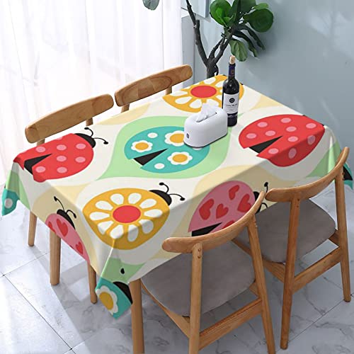 Rechteckige Wachstischdecke Regenbogen-Marienkäfer Wachstuchtischdecke Wetterfeste Party Tischdecken Pflegeleicht Garten Tischdecke Für Indoor Picknick Outdoor,137X183cm von nanchangchengbowangluokeji