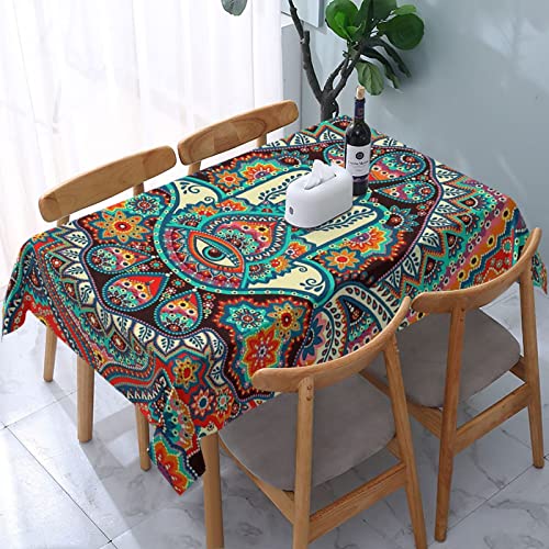 Rechteckige Wachstuchtischdecke Augen-Hamsa-Blumen-Mandala-Druck Stammes- Wachstischdecke Wetterfeste Tischdecke Pflegeleicht Tischtuch Für Party Camping Terrasse,137X183cm von nanchangchengbowangluokeji