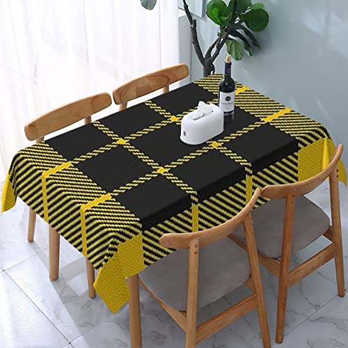 Rechteckige Wachstuchtischdecke Gelber Schwarzer Tartan Tischwäsche Wetterfeste Wachstischdecke Abwaschbar Wachstuch Für Garten Terrasse Picknick,137X183cm von nanchangchengbowangluokeji