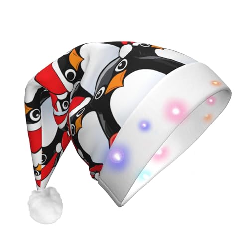 Weihnachtsmütze mit Pinguinmotiv, Unisex, für Erwachsene, mit LED-Licht, Plüsch, für Weihnachtsfeiern von nanger