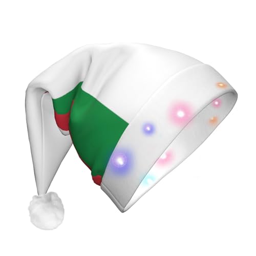 Weihnachtsmütze mit italienischer Flagge, Unisex, für Erwachsene, mit LED-Licht, Plüsch, Weihnachtsmannmütze von nanger