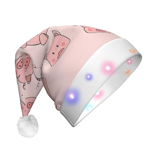 Weihnachtsmütze mit niedlichem Schwein, Unisex, für Erwachsene, mit LED-Licht, Plüsch, Rosa von nanger