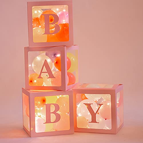 naosummy 4PCS Baby Boxen Party Dekoration for Baby Shower, Transparente Luftballon Boxen Baby Block Dekoration mit Buchstaben für Geschlecht enthüllen Partyjungen Mädchen (Rosa) von naosummy