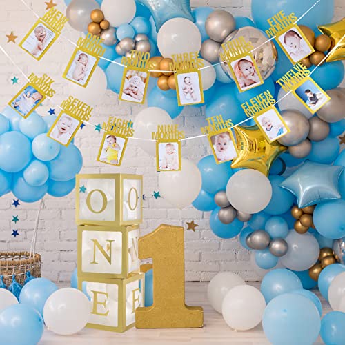 naosummy ONE Ballon Boxen zum Ersten Geburtstag für Party Dekorationen, 3PCS Transparente Baby Dusche Ballon Boxen Baby Block Dekoration mit ONE Buchstaben für Gender Reveal Party Boys Girls (Gold) von naosummy