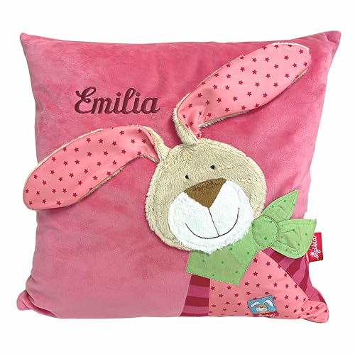 natuco.de Sigikid Kuschelkissen mit Ihrem Wunsch-Namen Bestickt Wombel Bombel rosa 40 cm x 40 cm inklusive Füllung Namenskissen Kinderkissen personalisiert von natuco.de