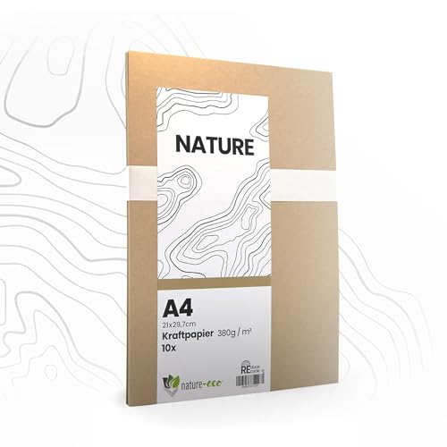 nature-eco 10 Blatt Kraftkarton dickes braunes Kraftpapier DIN A4 extra dick 380 g/m² als Bastelkarton oder Kreativkarton Papier Pappe oder stabiler Karton zum basteln von nature-eco