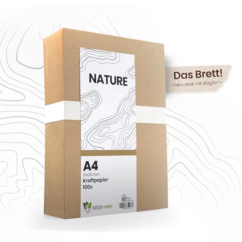 nature-eco 100 Blatt Kraftkarton -Das Brett- braunes Kraftpapier DIN A4 extra dick 410 g/m² als Bastelkarton oder Kreativkarton Papier Pappe oder stabiler Karton zum basteln von nature-eco