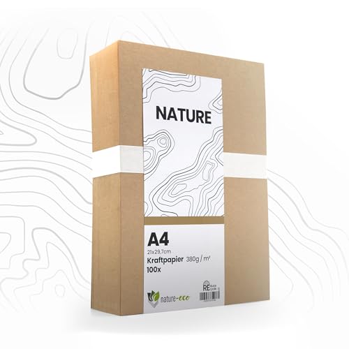 nature-eco 100 Blatt Kraftkarton dickes braunes Kraftpapier DIN A4 extra dick 380 g/m² als Bastelkarton oder Kreativkarton Papier Pappe oder stabiler Karton zum basteln von nature-eco