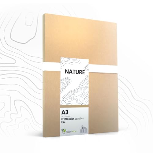 nature-eco 20 Blatt Kraftkarton dickes braunes Kraftpapier DIN A3 extra dick 380 g/m² als Bastelkarton oder Kreativkarton Papier Pappe oder stabiler Karton zum basteln von nature-eco