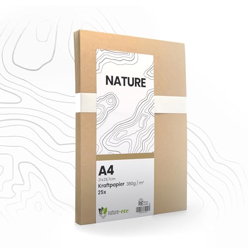 nature-eco 25 Blatt Kraftkarton dickes braunes Kraftpapier DIN A4 extra dick 380 g/m² als Bastelkarton oder Kreativkarton Papier Pappe oder stabiler Karton zum basteln von nature-eco