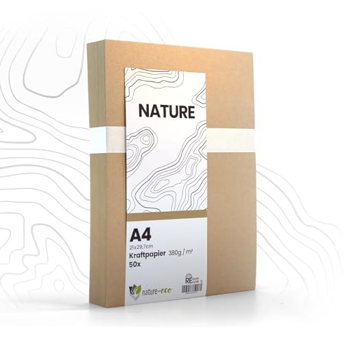 nature-eco 50 Blatt Kraftkarton dickes braunes Kraftpapier DIN A4 extra dick 380 g/m² als Bastelkarton oder Kreativkarton Papier Pappe oder stabiler Karton zum basteln von nature-eco