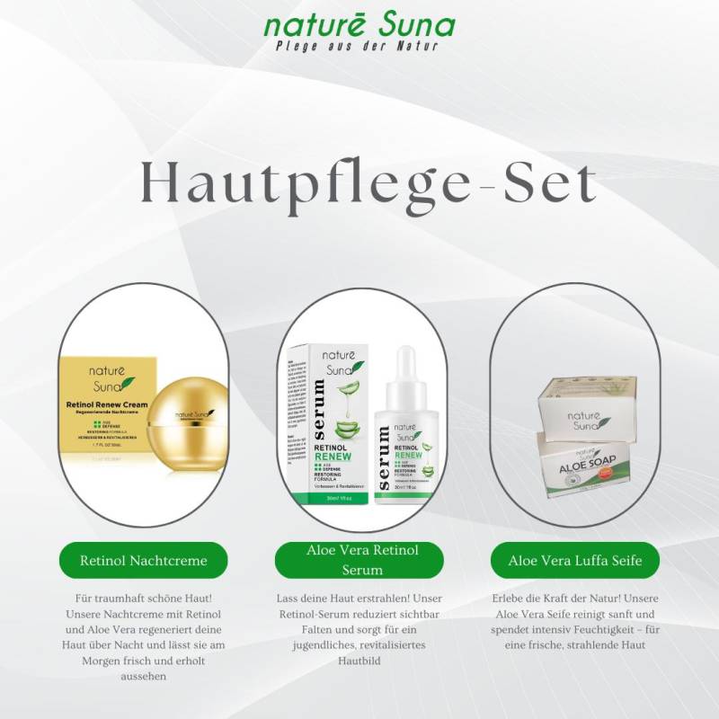 Ganzheitliches Hautpflege-Sparset Serum, Creme, & Aloe Vera Seife von natureSuna