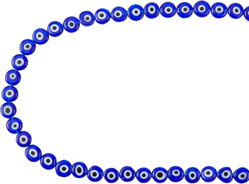 nbeads ca. 49 Stück Blaue Flache runde Evil Eye Perlen, 8mm Handgemachte Glas Lampwork Evil Eye Perlen Charms Spacer Perlen für Armbänder Halskette Schmuckherstellung von nbeads