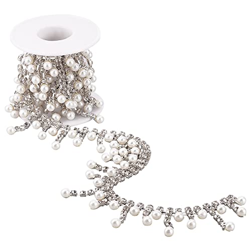 NBEADS 1 Yard Perle Strass Quaste Trim, Nachahmung Perle Fransen Quaste Sparkle Kristall Strass Quaste Trim Band Strass Cup Ketten Für Hochzeit Braut Halskette Kopfbedeckung Nähen Kleid Dekoration von nbeads