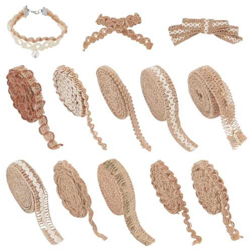 NBEADS 10 Rolle 20 m Sackleinen-Spitzenband, Rustikales Stoffband Juteband Bastelgarn Zum Basteln Nähen Basteln Geschenke Verpacken Party Urlaub Hochzeit Dekoration von nbeads