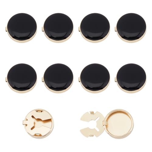 NBEADS 10 Stück Schwarz Knöpfe Abdeckung, Ärmel Knöpfe Abdeckung Abnehmbare Hemdknopf-Clips Buttons Schmuck Runder Manschettenknopf für Kleid Anzug Smoking Hemd Zubehör, Golden, 3.3x1.8cm von nbeads