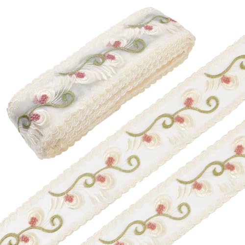 NBEADS 10 Yards Mesh Spitze Trim Band, 9.6cm Stickerei Floral Sewing Lace Trim Vintage Blume Spitze Farbband für Nähen Hochzeit Brautkleider DIY Crafts Supplies, Indischrot von nbeads