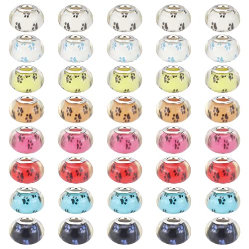 nbeads 100 Stück Großes Loch Acryl Charms Perlen Europäischen Armband Perlen Spacer Perlen mit Hundetatze druckt Muster für Armband Schmuckherstellung, Gemischte Farbe von nbeads