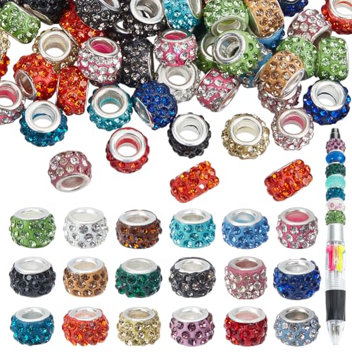 NBEADS 100 Stück Perlen Mit Großem Loch Für Stifte, Fokalperlen 10mm Europäische Perlen Für Perlenstifte Polymer Ton Strass Abstandsperlen Für Schlangenketten Armbänder Halsketten Schmuckherstellung von nbeads