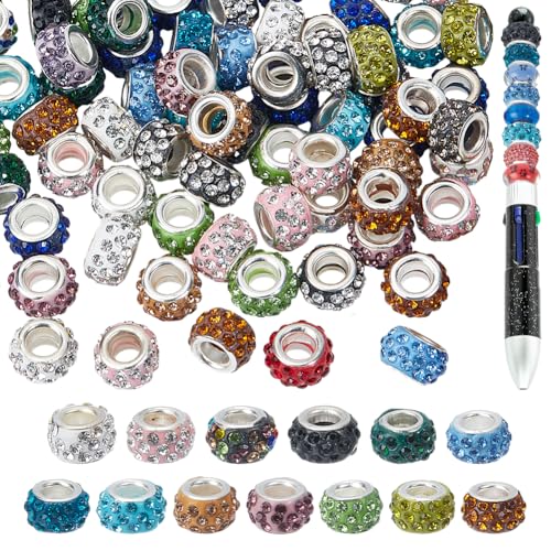 NBEADS 100 Stück Perlen Mit Großem Loch Für Stifte, Fokalperlen 11mm Europäische Perlen Für Perlenstifte Polymer Ton Abstandsperlen Strass Lose Perlen Für Schlangenketten Armbänder Schmuckherstellung von nbeads