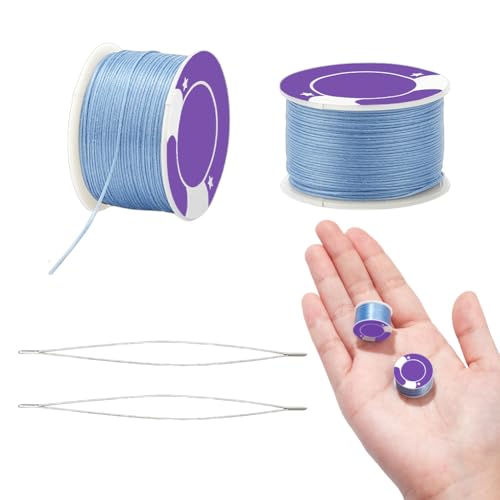 NBEADS 100 Yards Saatperle Garn, 0.1mm Polyesterfaden für Armbänder Speziell Beschichtetes Nähgarn mit 2 Stk. Big Eye Perlennadeln zum Nähen von Perlenschmuck Armbänder Machen, Kornblumenblau von nbeads